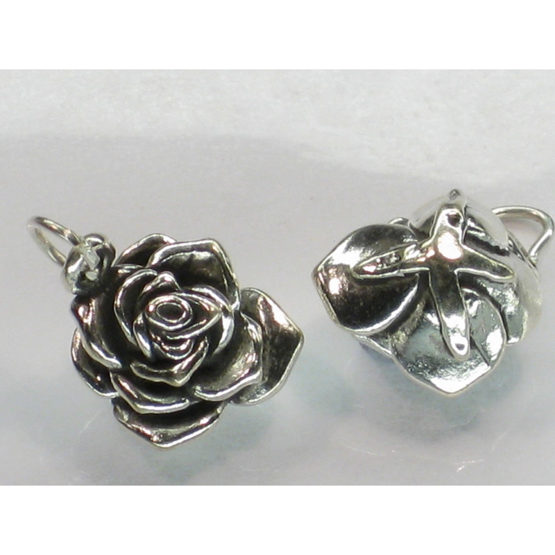 Rose Flower Sterling Silver Heavy Charm, Floral Design